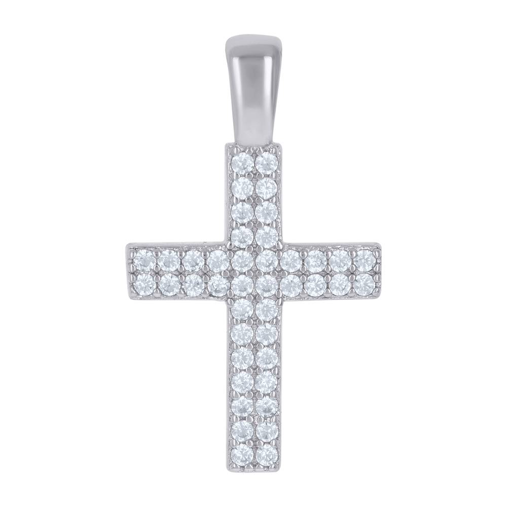 925 Sterling Silver Womens Cubic-Zirconia Cross Religious Charm Pendant